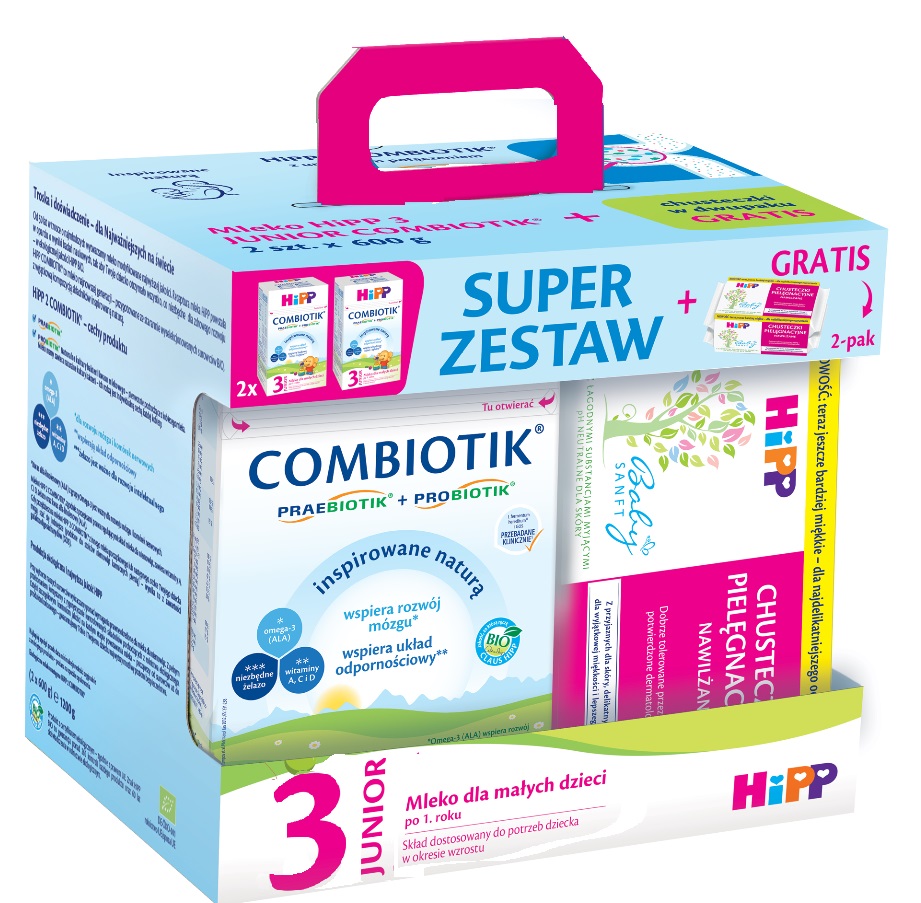 Mleko Hipp 3 Junior Combiotik 2x600g + chusteczki