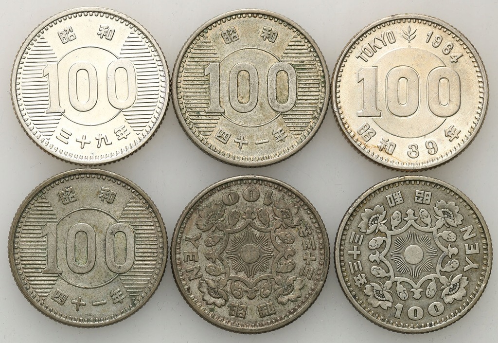 Japonia 100 Yen 1957-64 SREBRO 6 sztuk