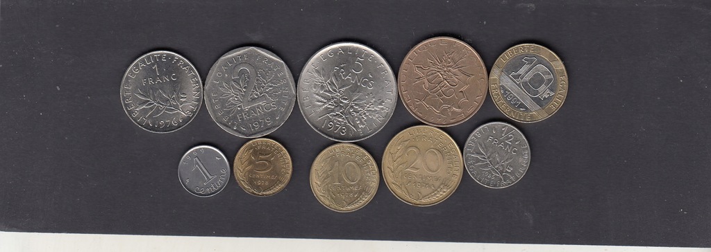 Francja zestaw 10 sztuk 1 cent do 10 frankow