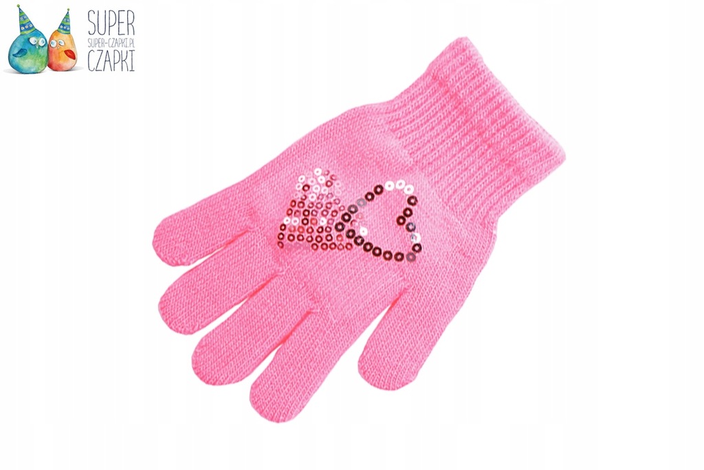 Rękawiczki pięciopalczaste cekiny różowe 16cm