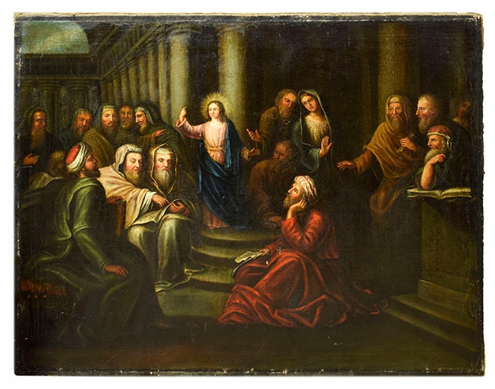 XVIII w. Jezus nauczający w Świątyni olej 91x72cm