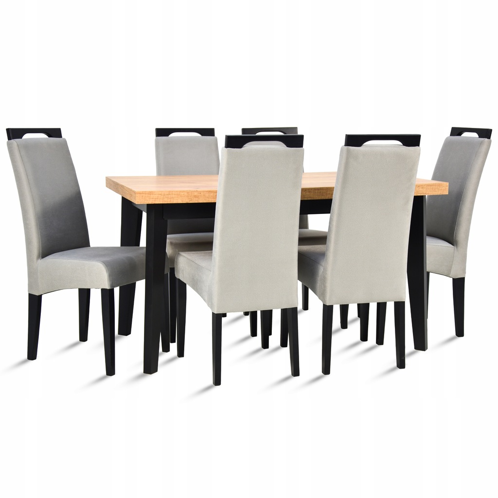 Drewniany stół 80x140/180 6x krzesło welur wybór