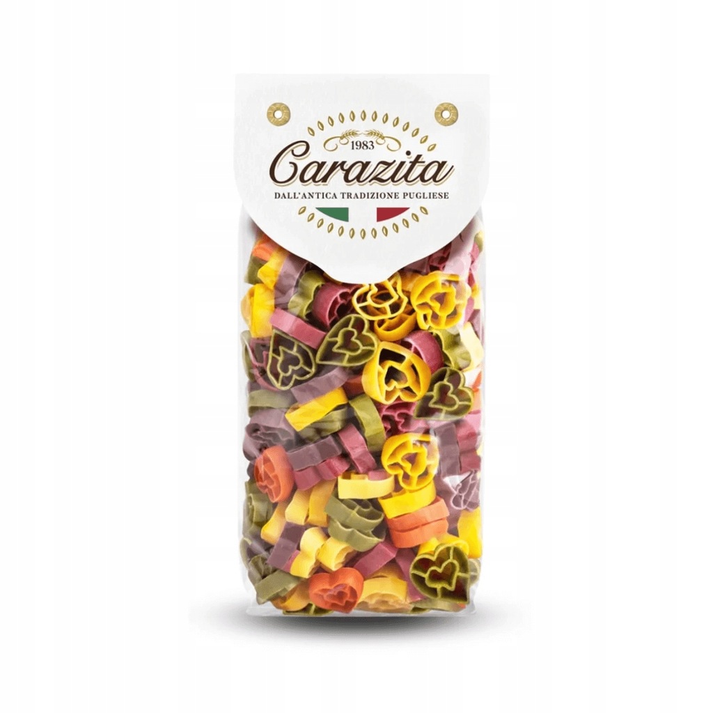Włoski kolorowy makaron Cuoricini (serduszka) 6 smaków 250g Carazita