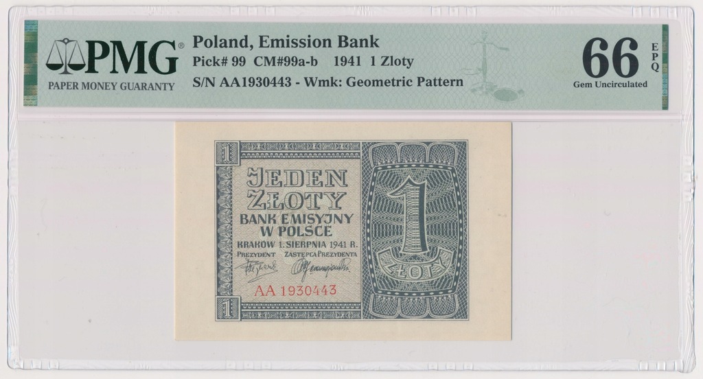 9481. 1 złoty 1941 - AA - PMG 66 EPQ