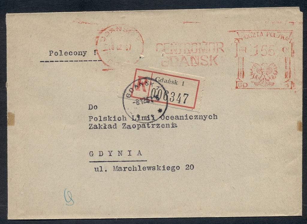 GDAŃSK- 1967r. FRANKATURA MECH.-CENTROMOR- 'R'