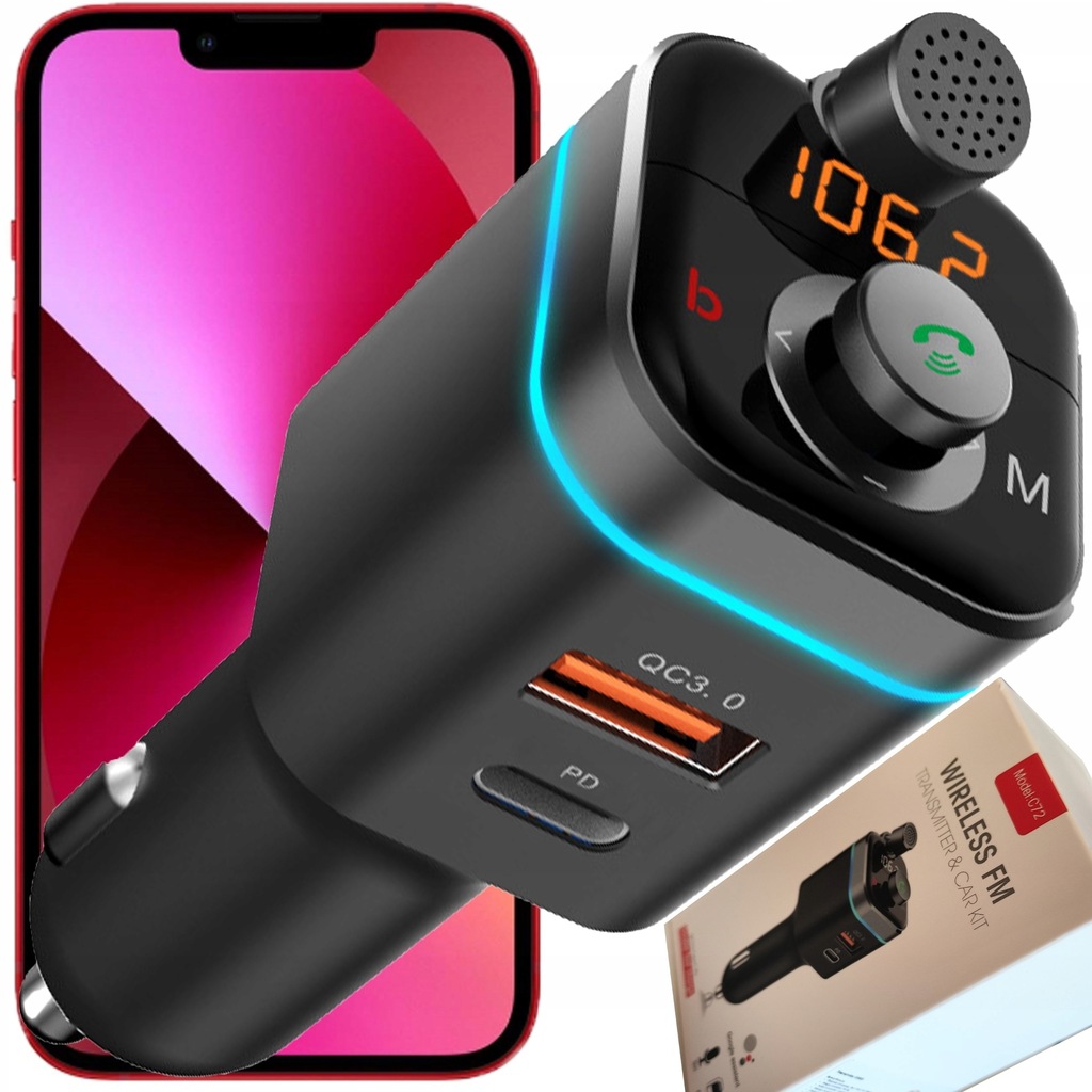 TRANSMITER FM BLUETOOTH ŁADOWARKA MP3 2XUSB SD LCD