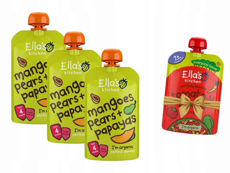 Ella's Kitchen BIO deserek mango gruszka papaja ZESTAW 3 x 120g MUS GRATIS!
