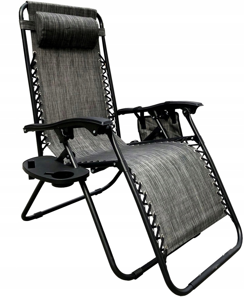 Leżak plażowy składany krzesło SZARE 120KG STOLIK