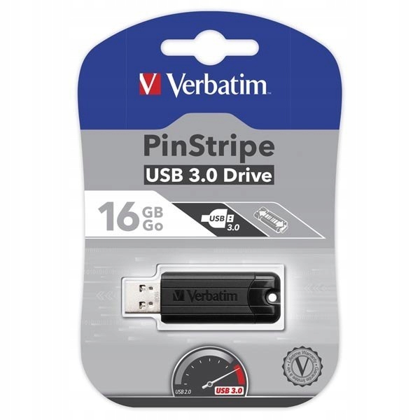 Verbatim USB pendrive USB 3.0, 16GB, PinStripe, Store N Go, czarny, 49316,