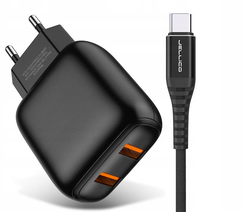 Ładowarka Sieciowa USB 2.4A JELLICO C33 + Kabel USB-C TYP C czarna