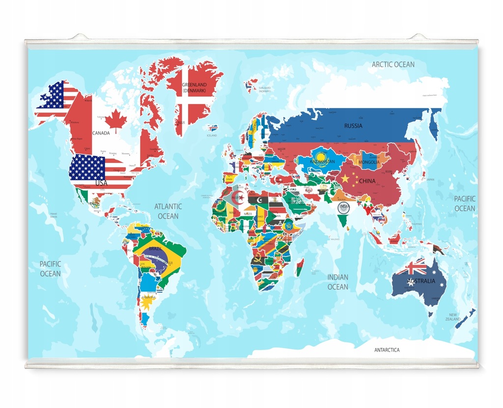 Plakat mapa świata flagi kraje państwa angielski