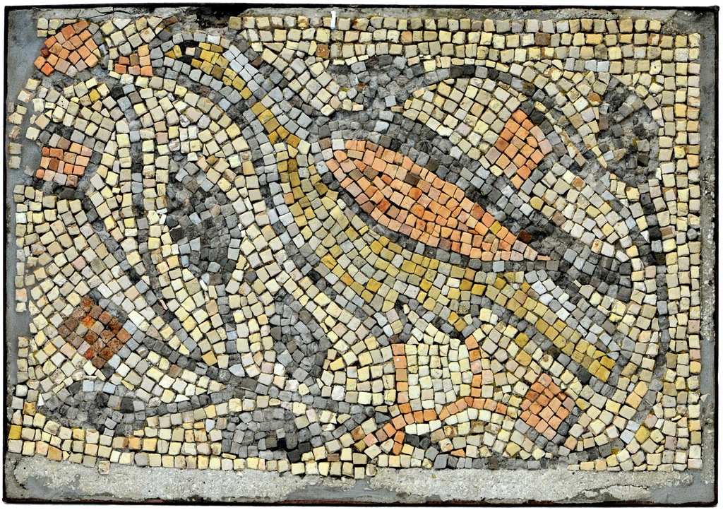 AUTENTYCZNA późnorzymska mozaika z V w., PTAK NA GAŁĘZI, 65 x 45 cm, 10 kg