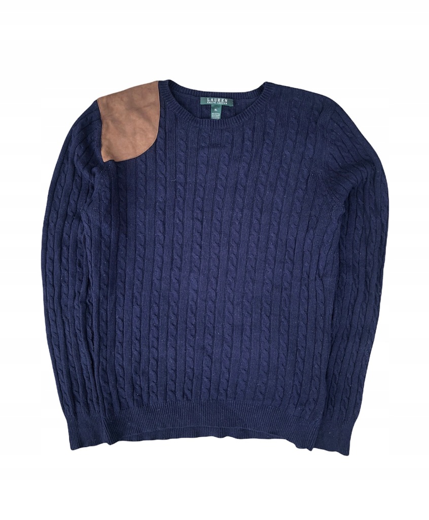 Ralph Lauren bawełniany sweter warkocz skóra XL