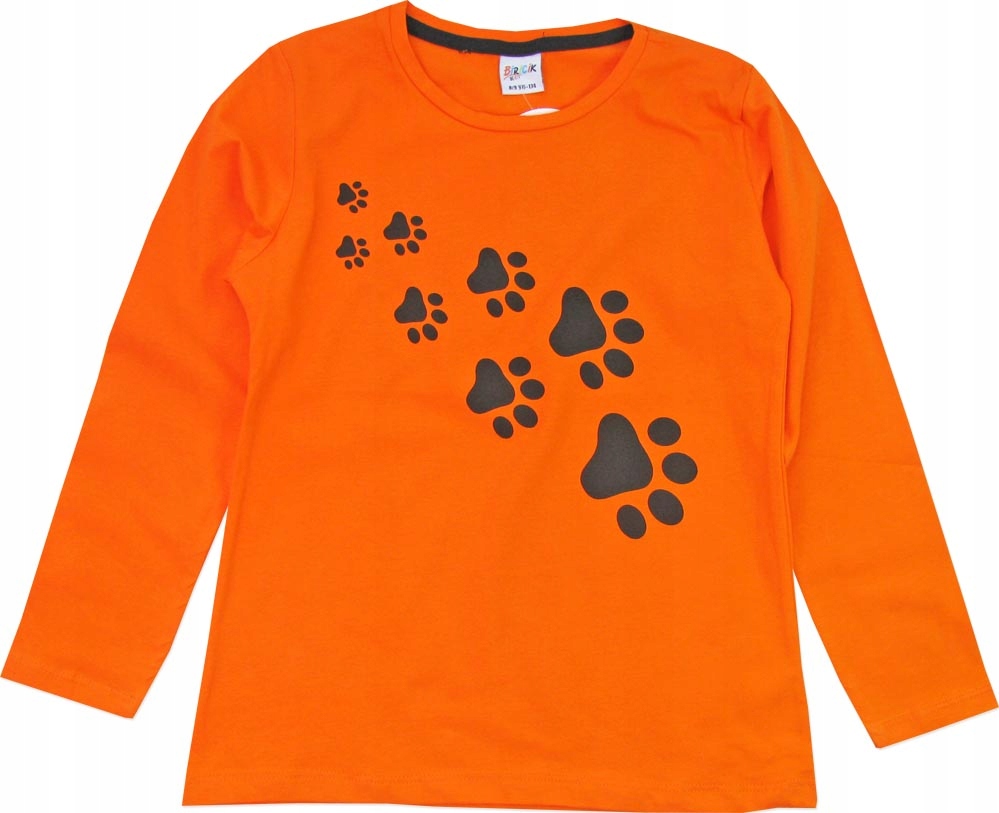 134cm Bluzka bawełniana T-shirt ŁAPKI długi rękaw pomarańczowa K170