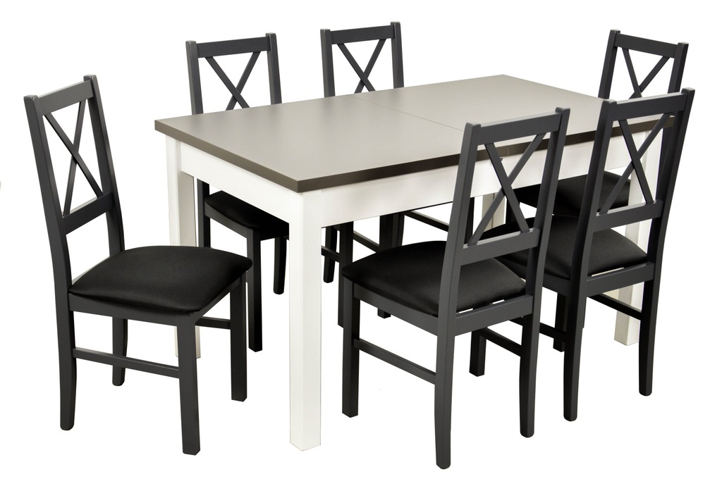 Drewniany zestaw stół i 6 krzeseł krzyż GRAFIT