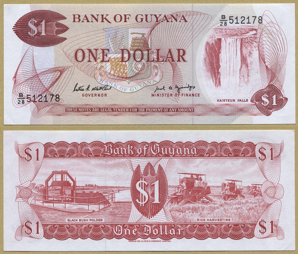 -- GUJANA GUYANA 1 DOLLAR nd/1992 B/28 P21g UNC