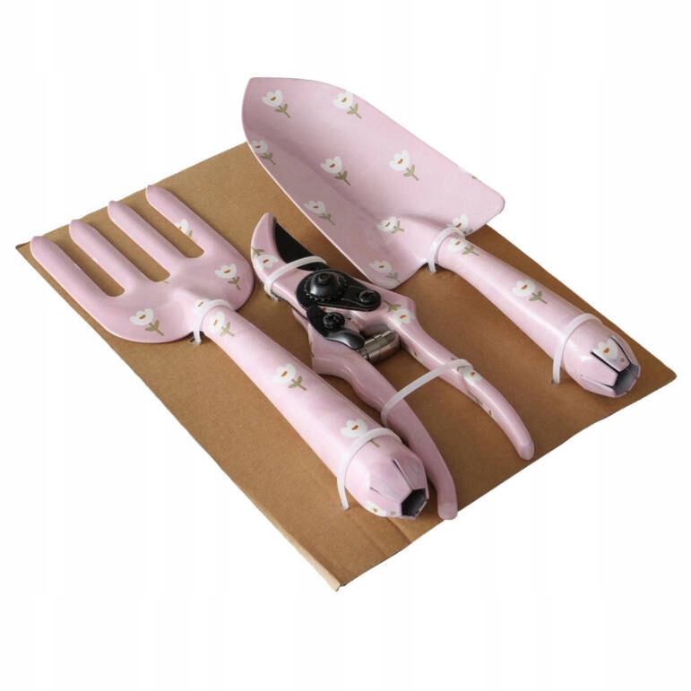 NARZĘDZIA OGRODOWE ZESTAW NARZĘDZI ŁOPATKA WIDŁY SEKATOR 3 szt różowe