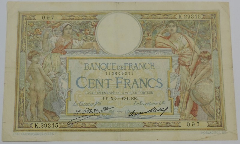 BANKNOT - 100 FRANKÓW 1931 - FRANCJA - (3+) -BN101