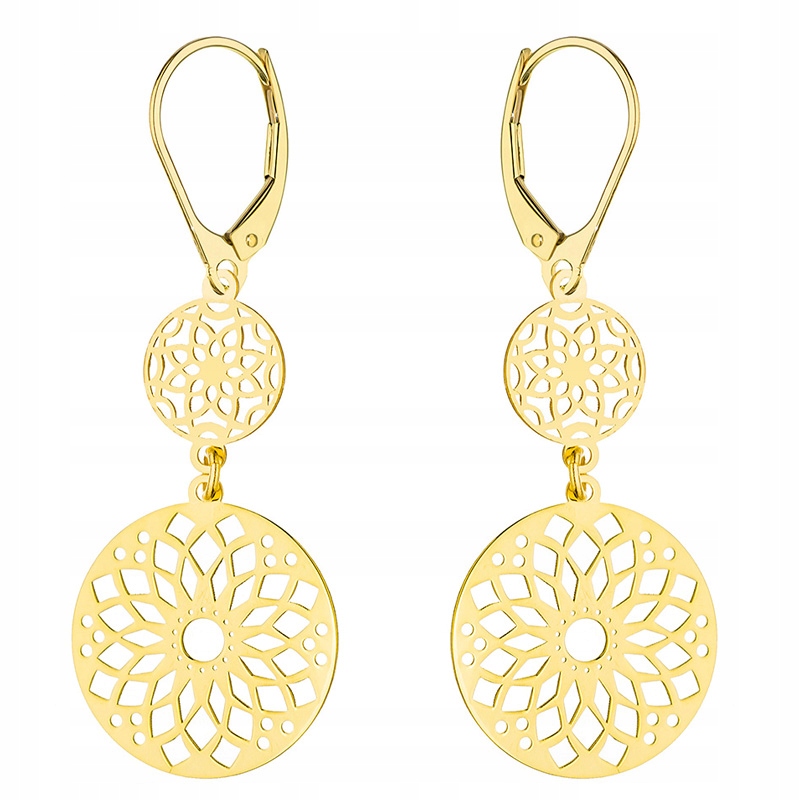 ZŁOTE KOLCZYKI Wiszące pr. 585 Ażurowe KÓŁKA KOŁA