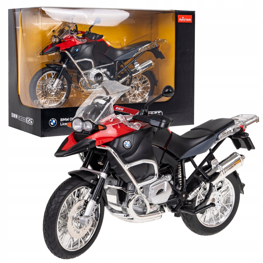 Motocykl BMW R 1200 GS czerwony RASTAR model 1:9 Metalowa karoseria