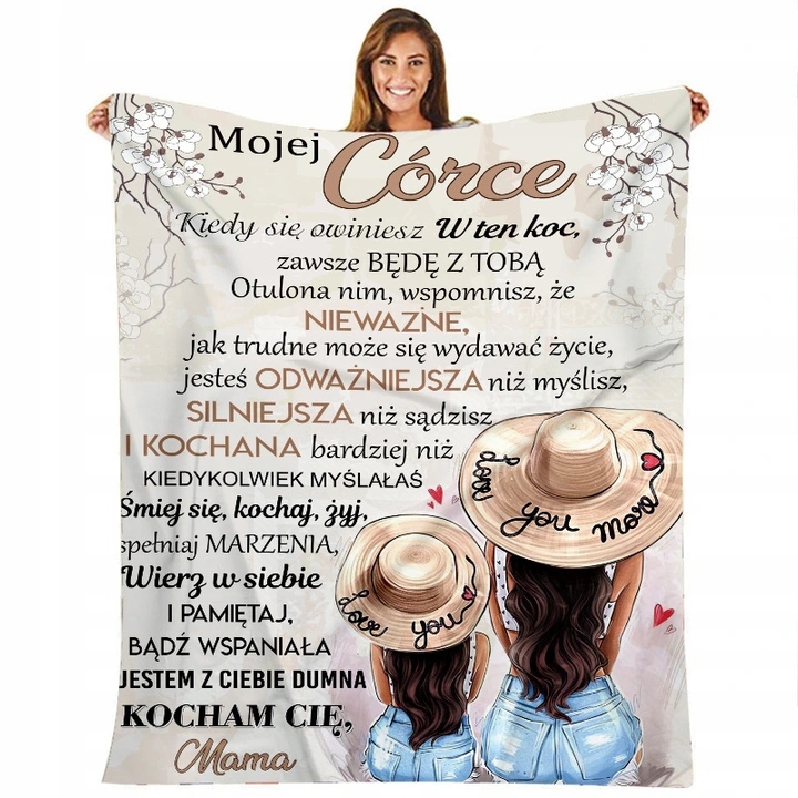 Specjalny koc flanelowy list od mamy do córki