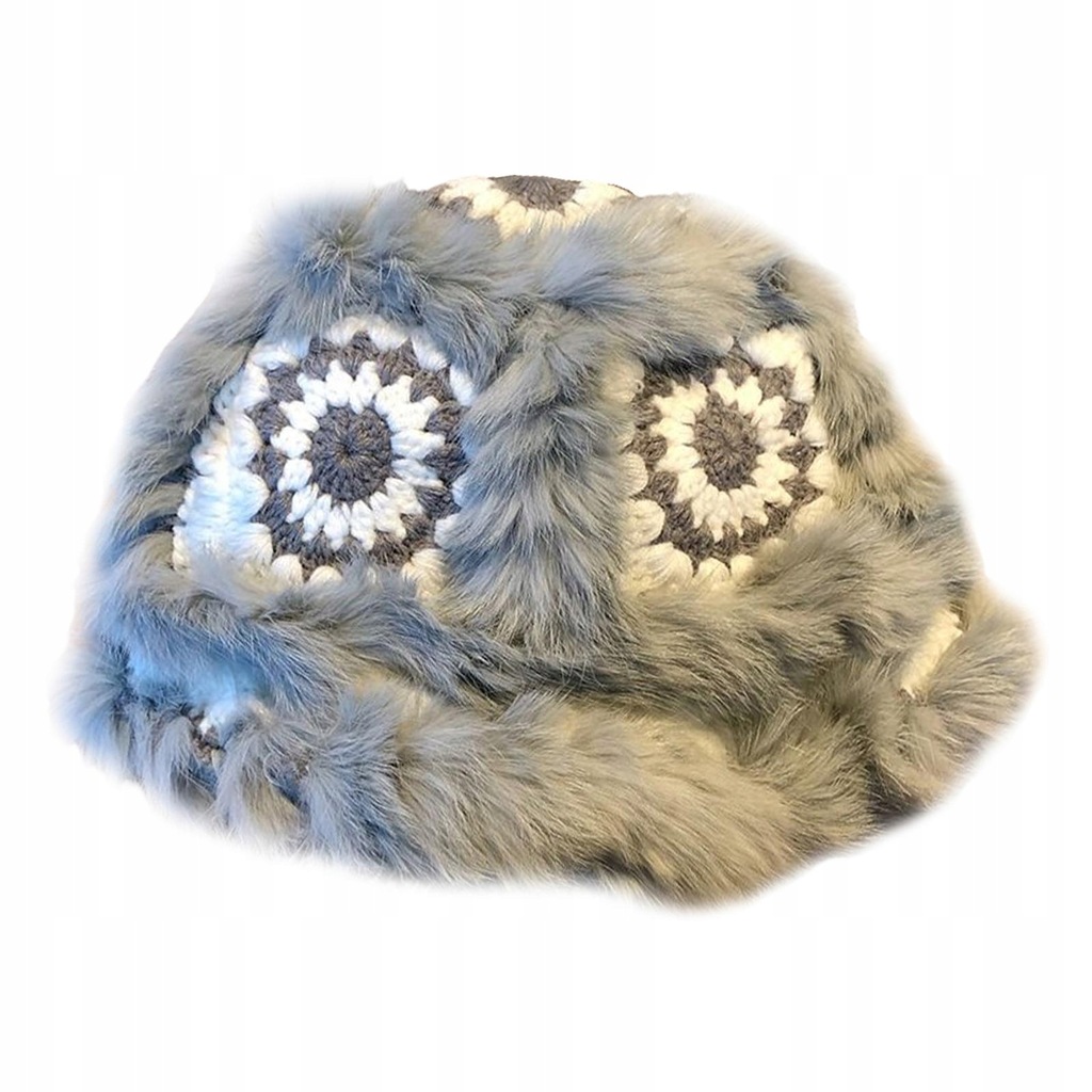 Faux Plush Bucket Hat Furry Cute Gray White