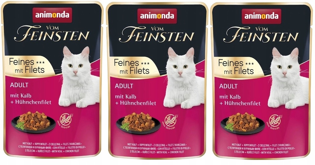 ANIMONDA VOM FEINSTEN ADULT CIELĘCINA + FILET Z KURCZAKA 3 x 85 g (w sosie)
