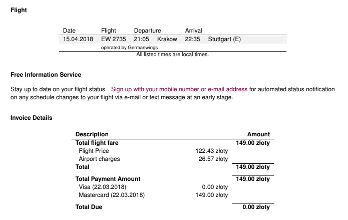 Bilet Eurowings Kraków - Stuttgart 15.04