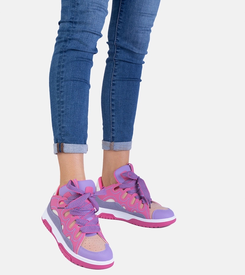 Różowe sneakersy damskie z dekoracyjnym sznurowaniem Grejs rozmiar 40