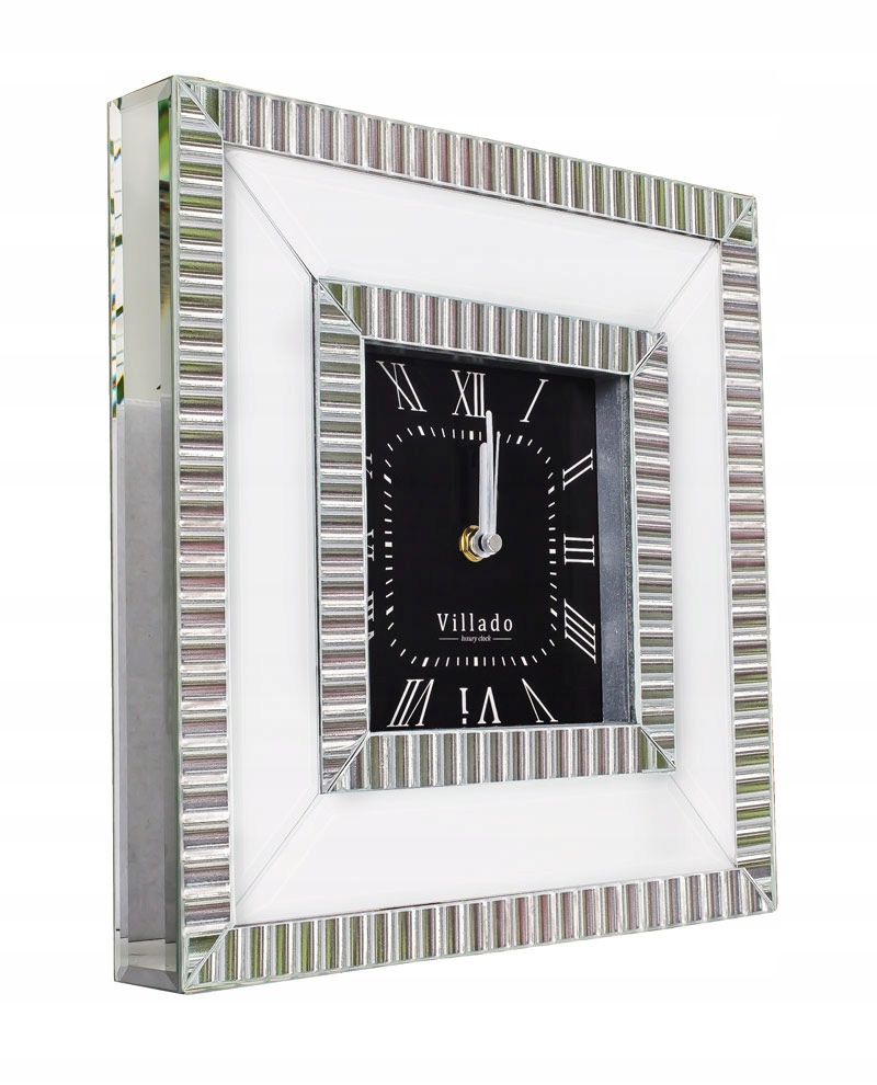 Zegar na ścianę srebrny biały czarny glamour 30x30