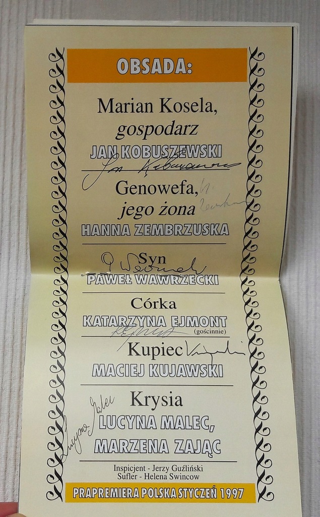 Teatr Kwadrat Prapremiera Polska 1997 6 autografów