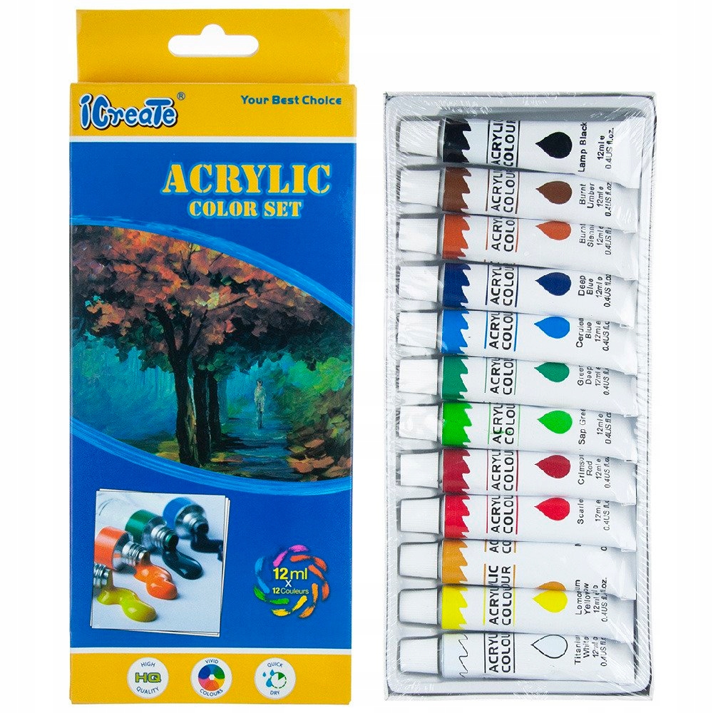 FARBY AKRYLOWE farba akryl zestaw komplet 12x12ml