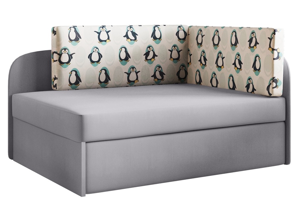 Sofa dziecięca SOFI łóżko rozkładane lewostronne jasno-szare ze wzorem