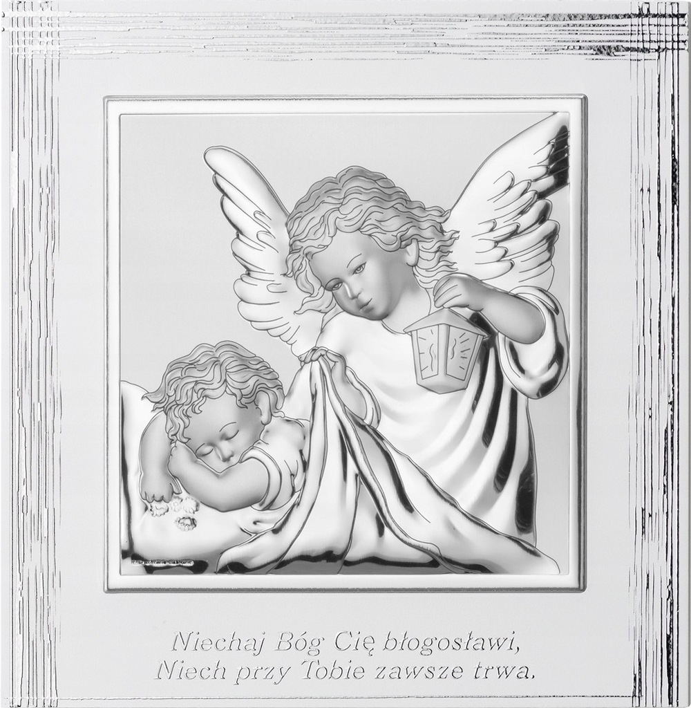 Srebrny Obrazek Anioł Stróż Pamiątka Chrztu OA013
