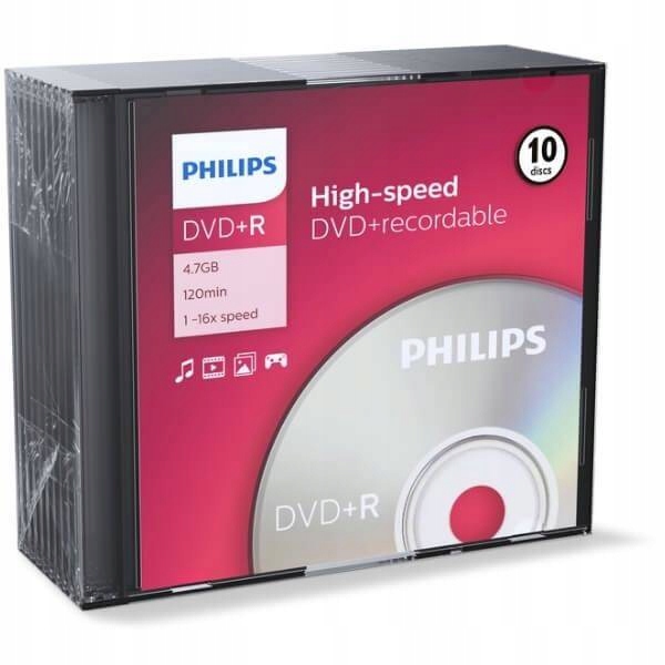 Płyta DVD+R 4,7GB Philips 16X SLIM - 10pak