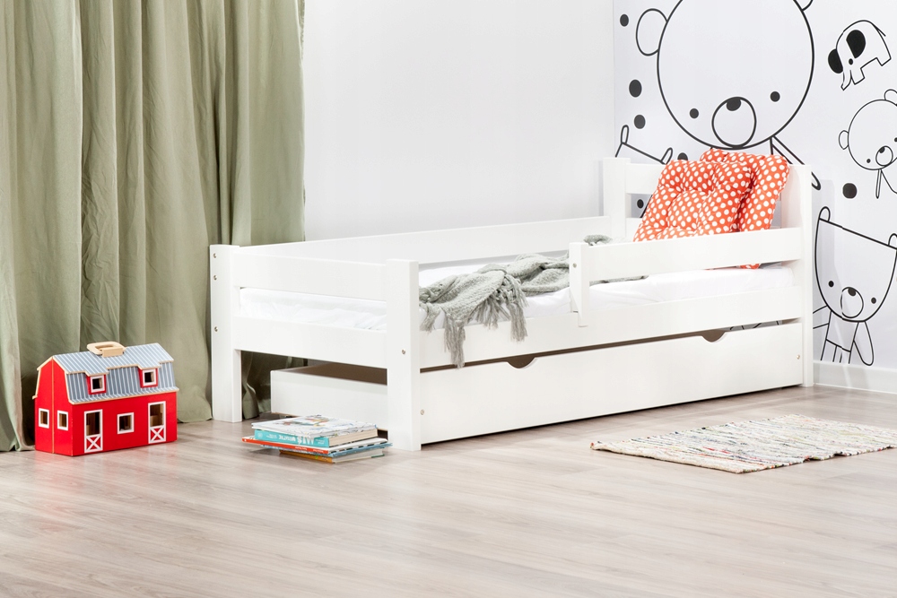 Łóżko drewniane szuflada Mr Toucan 160x80cm, białe