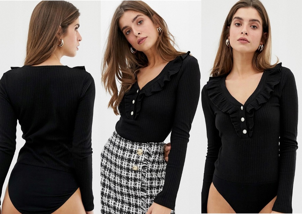 RIVER ISLAND PRĄŻKOWANE BODY DŁUGI RĘKAW S