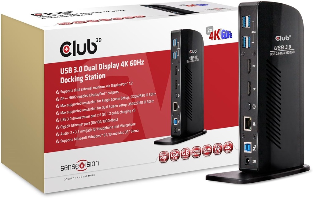 Club 3D CSV-1460 USB 3.0 Dual Display 4K 60Hz stacja dokująca czarna