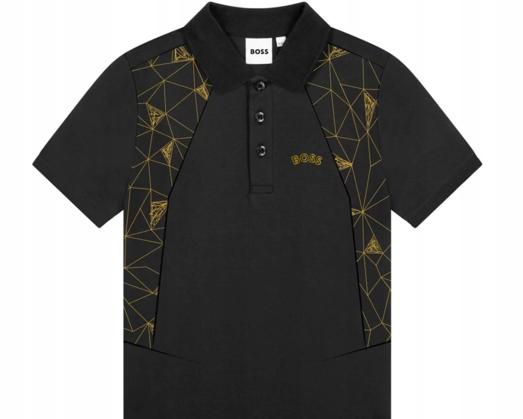 CZARNY T-SHIRT POLO ZŁOTE LOGO BOSS 12 LAT 150 CM