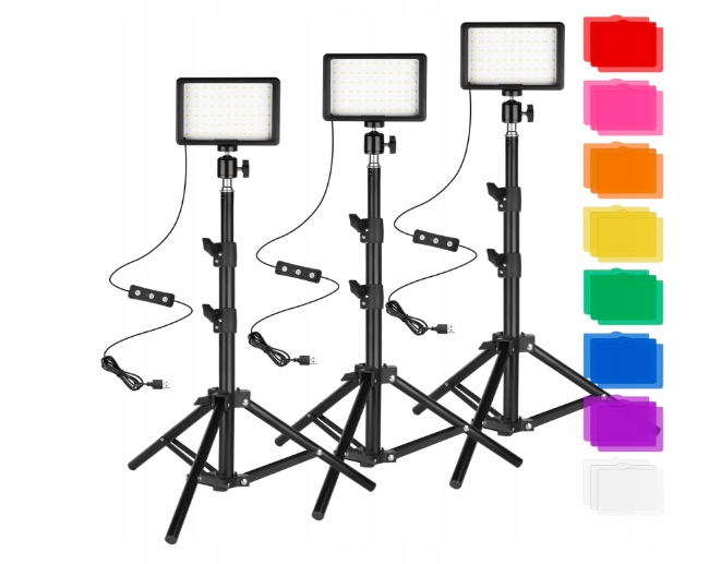 Oświetlenie ciągłe LED CI-FOTTO 3szt. ze statywem, filtrami i ściemniaczem