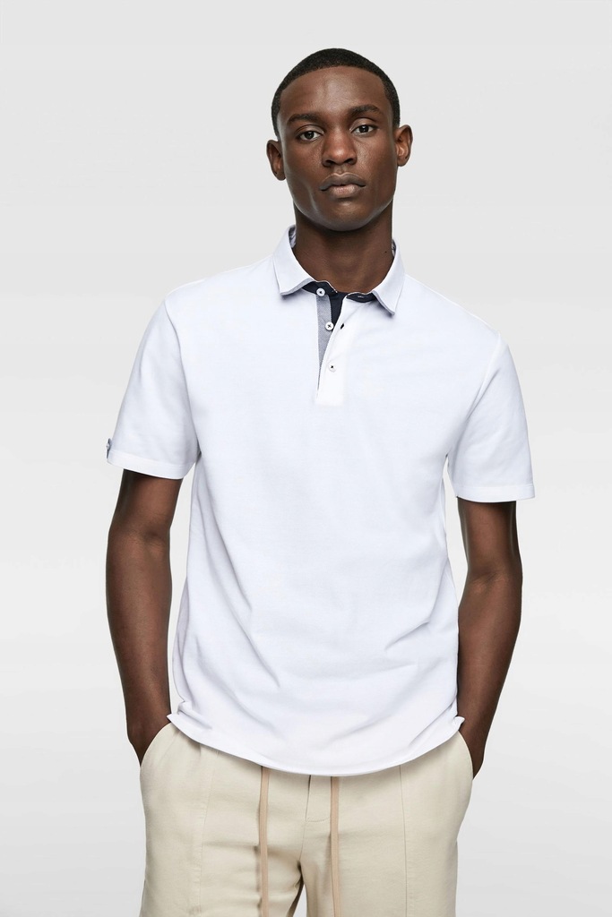 16R083 ZARA MAN__MJ7 BIAŁA KOSZULKA POLO CASUAL__L