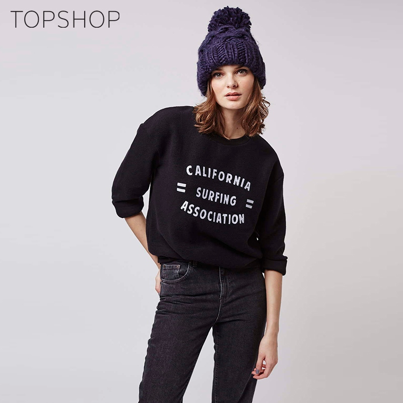 TOPSHOP - czarna bluza polar napisy - r. 38