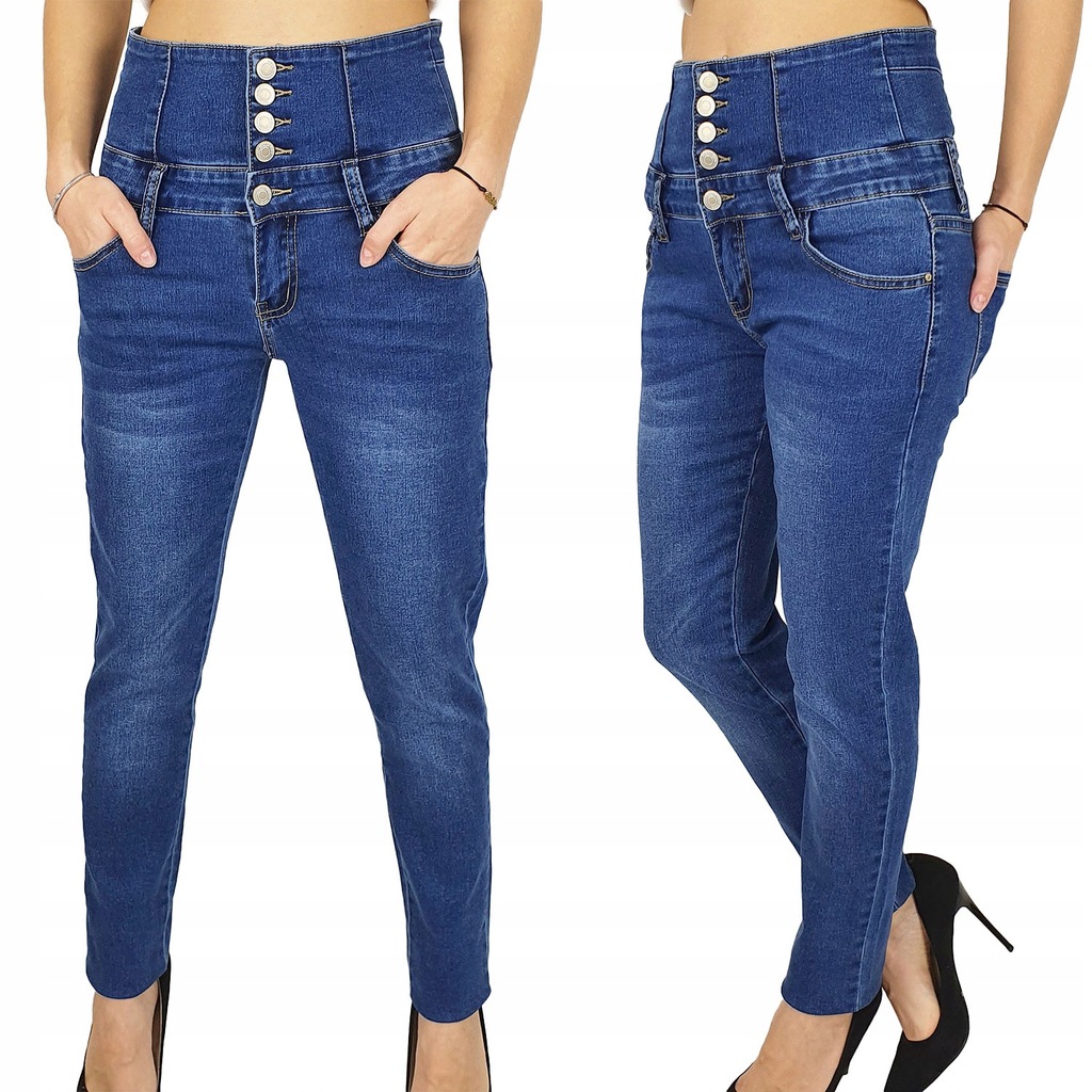 DAMSKIE SPODNIE JEANS Guziki WYSOKI STAN Plus-Size