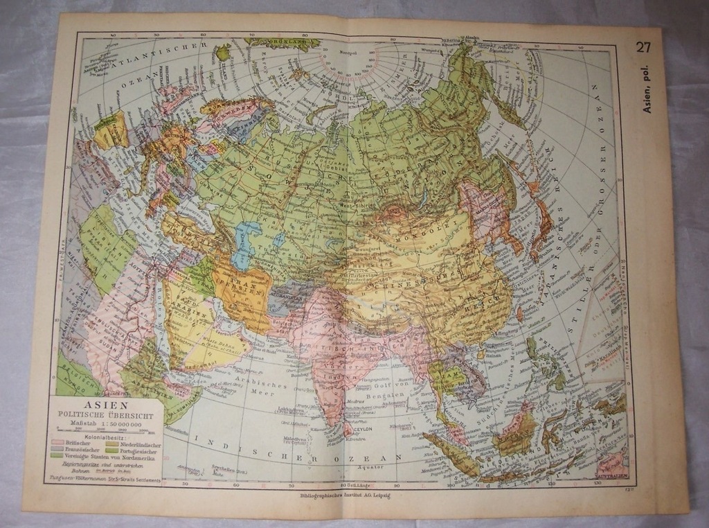AZJA POLITYCZNA. Stara mapa. 1935