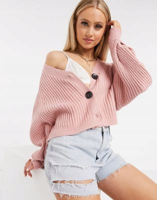 MISSGUIDED SWETER KRÓTKI RÓŻOWY NA GUZIKI M ASA