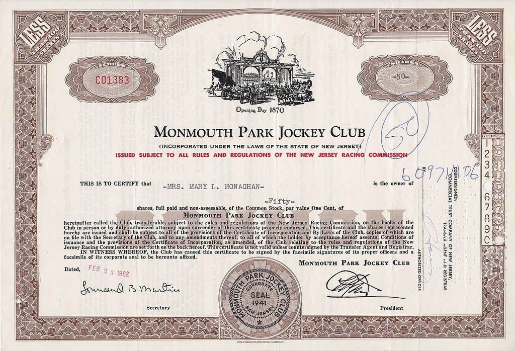 USA, MONMOUTH PARK JOCKEY CLUB, 50 Akcji 23.2.1962 (5)