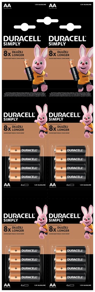 16 x bateria alkaliczna Duracell LR6 AA blister FV