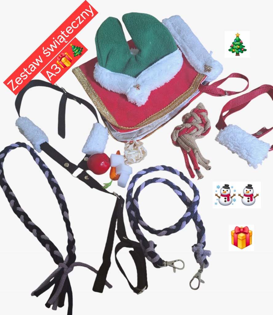 Świąteczna derka dla hobby horse a3 ,nauszniki ,wodze,uwiąż,cordeo