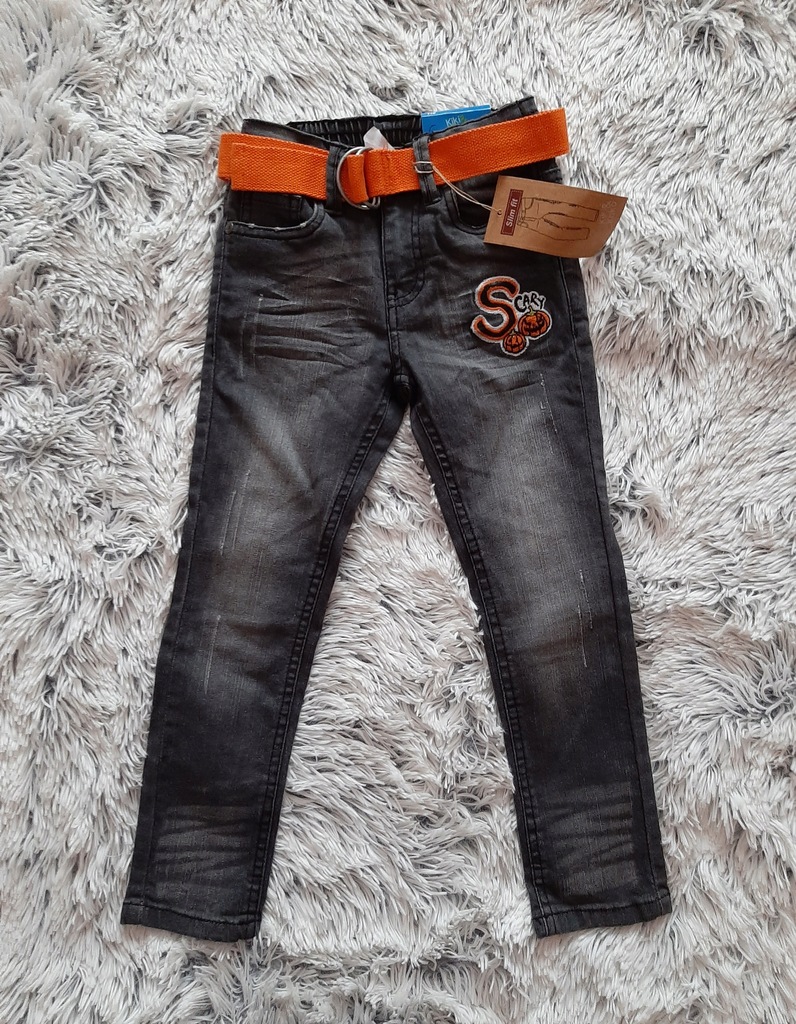 Nowe spodnie jeans r. 110 Kiki Koko pasek, szare