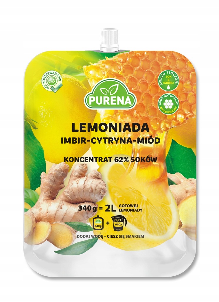 Lemoniada imbir - cytryna - miód, koncentrat Pur